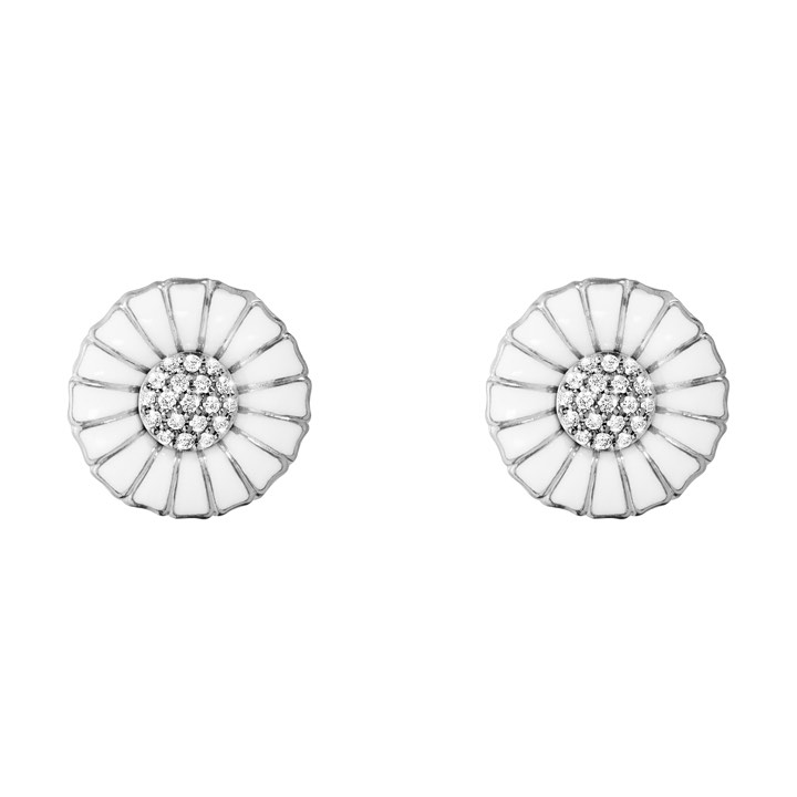 DAISY Oorbel Zilver RH WHITE ENAMEL 11MM Diamant PAVÉ 0.10 ct in de groep Oorbellen / Diamanten oorbellen bij SCANDINAVIAN JEWELRY DESIGN (10010538)