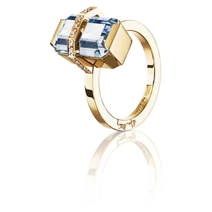 Little Bend Over - Aquamarine Ring goud in de groep Ringen / Gouden ringen bij SCANDINAVIAN JEWELRY DESIGN (13-101-01043)