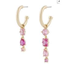 Ellie oval pendant ear Gold mix fuchsia in de groep Oorbellen / Gouden oorbellen bij SCANDINAVIAN JEWELRY DESIGN (1319-8000-681)