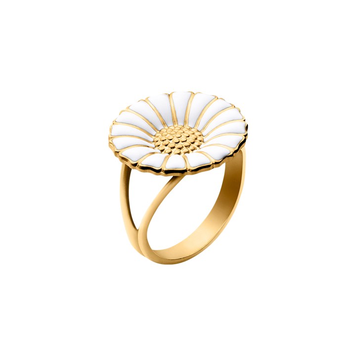 DAISY Ring WHITE ENAMEL 18 mm (goud) in de groep Ringen / Gouden ringen bij SCANDINAVIAN JEWELRY DESIGN (20000313)