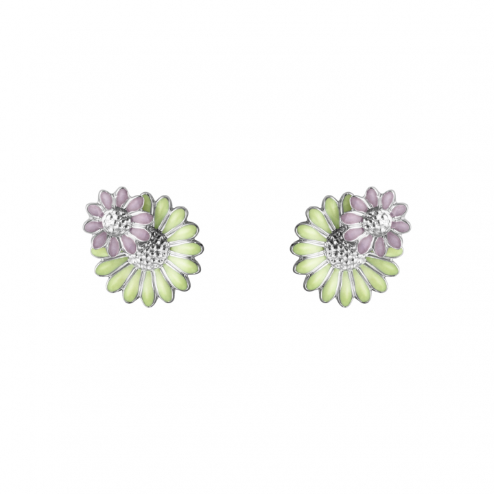 DAISY LAYERED Oorbel (Zilver) GREEN PINK ENAMEL in de groep Oorbellen / Zilveren oorbellen bij SCANDINAVIAN JEWELRY DESIGN (20001126)