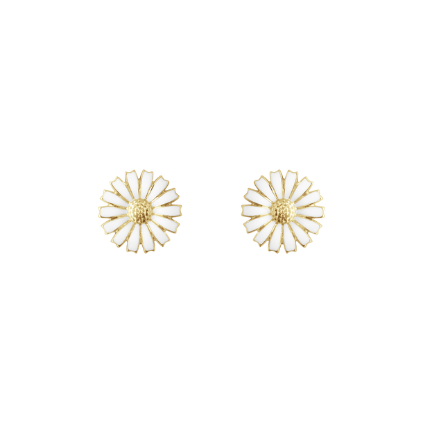 DAISY Earrings Gold-plated Silver WHITE ENAMEL 11 MM in de groep Oorbellen / Gouden oorbellen bij SCANDINAVIAN JEWELRY DESIGN (20001720)