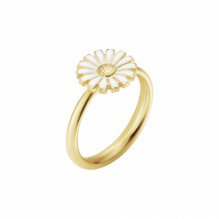 DAISY Ring gold-plated silver WHITE ENAMEL 11 MM in de groep Ringen / Gouden ringen bij SCANDINAVIAN JEWELRY DESIGN (2000172100)