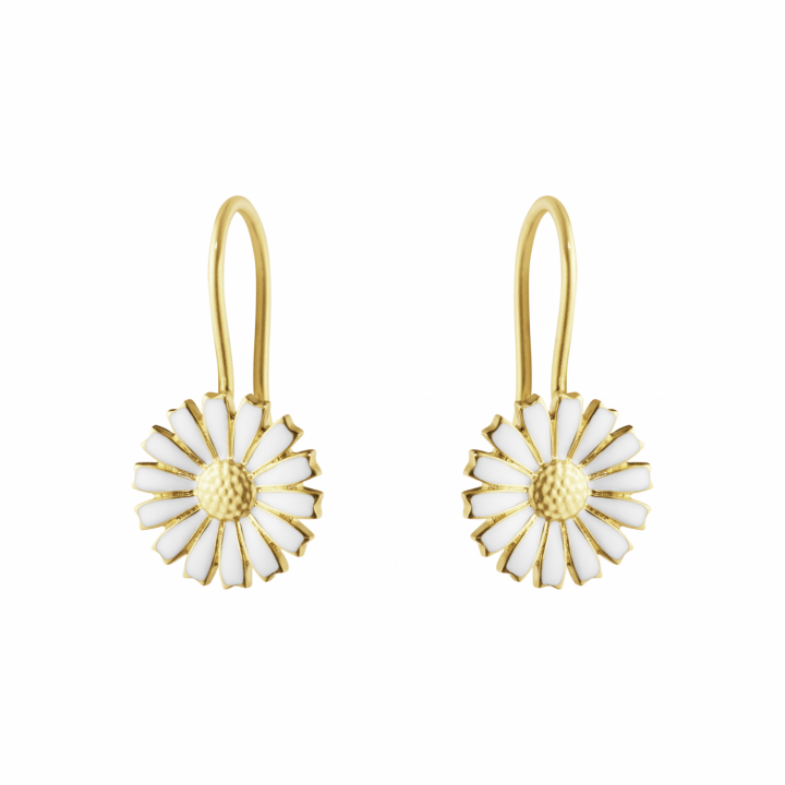 DAISY Earrings gold-plated Silver WHITE ENAMEL 11 MM in de groep Oorbellen / Gouden oorbellen bij SCANDINAVIAN JEWELRY DESIGN (20001723)