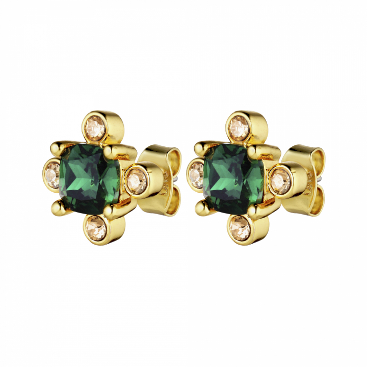 GIGI Goud EMERALD GREEN Oorbel in de groep Oorbellen / Gouden oorbellen bij SCANDINAVIAN JEWELRY DESIGN (430113)