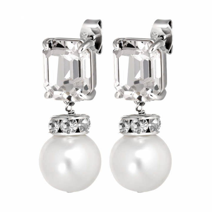 WALI SS CRYSTAL / WHITE PEARL Earrings Silver in de groep Oorbellen / Pareloorbellen bij SCANDINAVIAN JEWELRY DESIGN (460021)