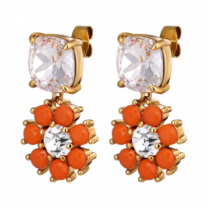 POPPY SG CORAL / CRYSTAL Earrings Gold in de groep Oorbellen / Gouden oorbellen bij SCANDINAVIAN JEWELRY DESIGN (460078)