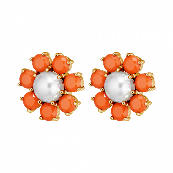 AUBRA SG CORAL / WHITE PEARL Earrings Gold in de groep Oorbellen / Gouden oorbellen bij SCANDINAVIAN JEWELRY DESIGN (460080)