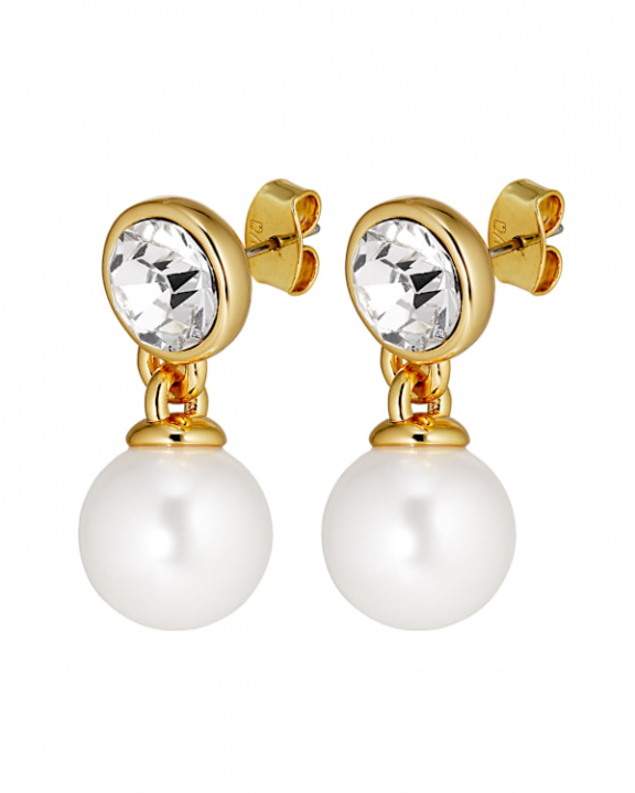 NAOMI SG CRYSTAL / WHITE PEARL EARRINGS GOLD in de groep Oorbellen / Pareloorbellen bij SCANDINAVIAN JEWELRY DESIGN (470122)