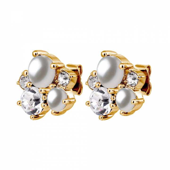 MINNIE SG CRYSTAL / WHITE PEARL Earrings Gold in de groep Oorbellen / Pareloorbellen bij SCANDINAVIAN JEWELRY DESIGN (480161)