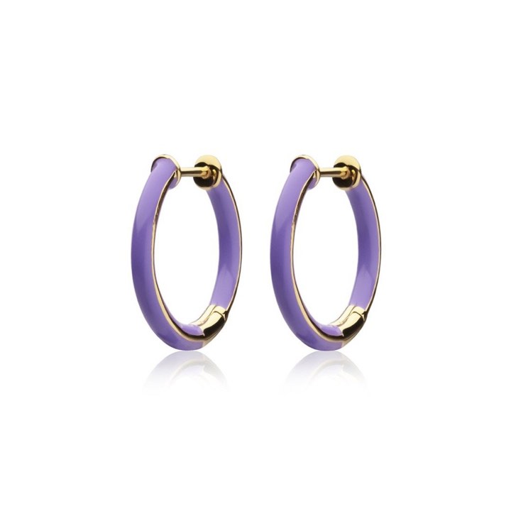 Enamel thin hoops purple (Goud) in de groep Oorbellen / Gouden oorbellen bij SCANDINAVIAN JEWELRY DESIGN (E2150GEPU-OS)