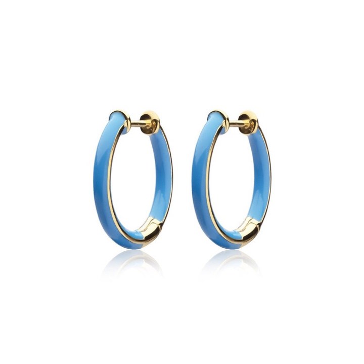 Enamel thin hoops blue (Goud) in de groep Oorbellen / Gouden oorbellen bij SCANDINAVIAN JEWELRY DESIGN (E2150GPEB-OS)