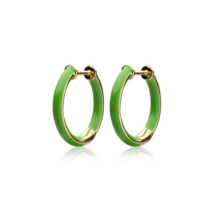 Enamel thin hoops green (Goud) in de groep Oorbellen / Gouden oorbellen bij SCANDINAVIAN JEWELRY DESIGN (E2150GPEG-OS)
