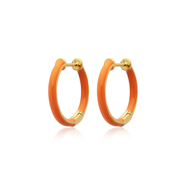 Enamel thin hoops orange (Goud) in de groep Oorbellen / Gouden oorbellen bij SCANDINAVIAN JEWELRY DESIGN (E2150GPEO-OS)