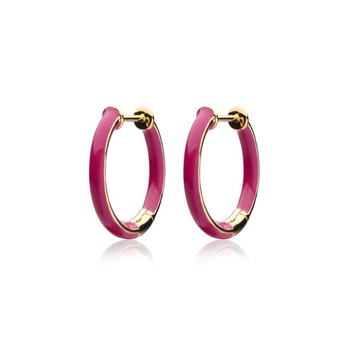 Enamel thin hoops pink (Goud) in de groep Oorbellen / Gouden oorbellen bij SCANDINAVIAN JEWELRY DESIGN (E2150GPEP-OS)