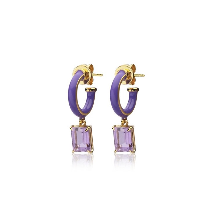 Iris enamel hoops purple (Goud) in de groep Oorbellen / Gouden oorbellen bij SCANDINAVIAN JEWELRY DESIGN (E2151GEAB-OS)