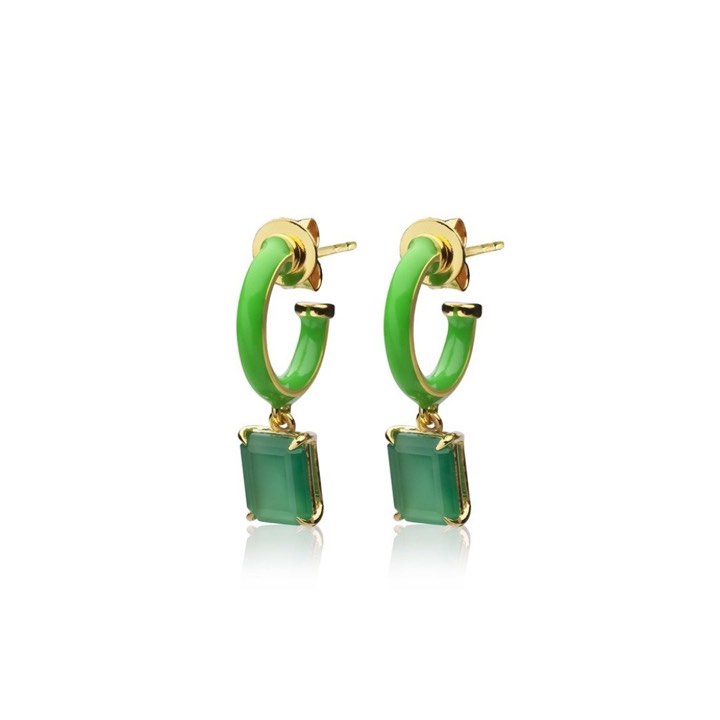 Iris enamel hoops green (Goud) in de groep Oorbellen / Gouden oorbellen bij SCANDINAVIAN JEWELRY DESIGN (E2151GEGO-OS)