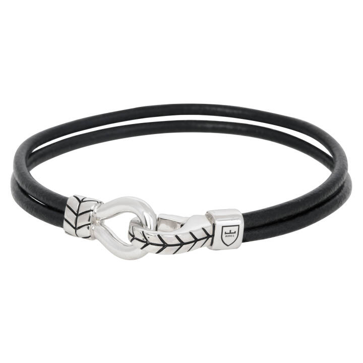 Zilver/läderArmbanden svart in de groep Armbanden / Zilveren armbanden bij SCANDINAVIAN JEWELRY DESIGN (NB19012)