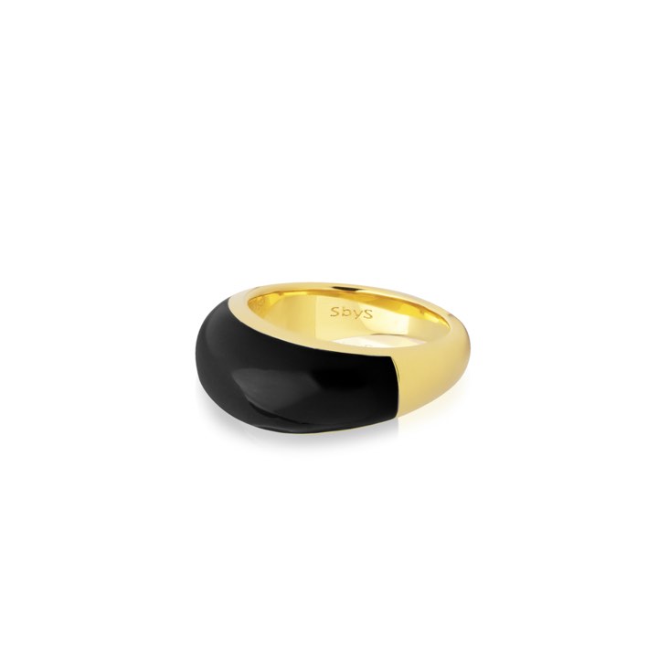 Enamel bold ring black (Goud) in de groep Ringen / Gouden ringen bij SCANDINAVIAN JEWELRY DESIGN (R2202GEBL)