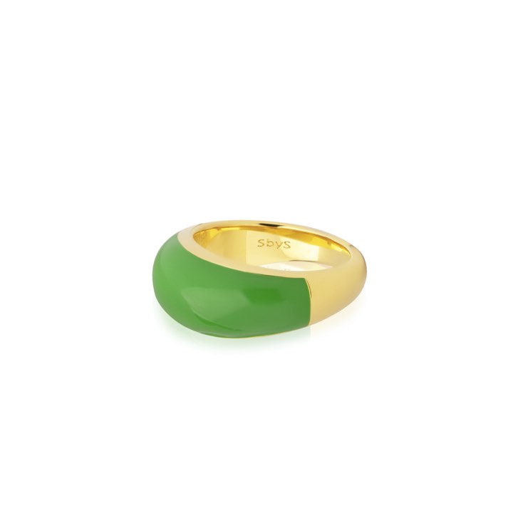 Enamel bold ring green (Goud) in de groep Ringen / Gouden ringen bij SCANDINAVIAN JEWELRY DESIGN (R2202GPEG)