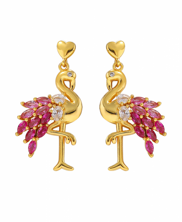 Pink Flamingo Earrings Gold in de groep Oorbellen / Gouden oorbellen bij SCANDINAVIAN JEWELRY DESIGN (S08508G)
