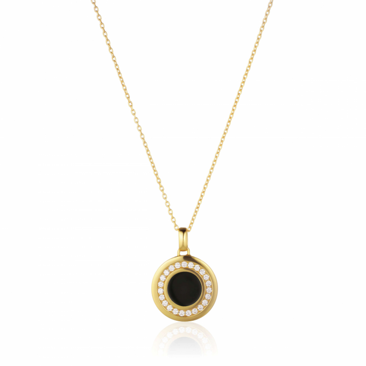 FOLLINA NERO PENDANT Vita Zirkonia och Svart Emalj Goud in de groep Kettingen / Gouden kettingen bij SCANDINAVIAN JEWELRY DESIGN (SJ-P3782BECZ-YG38-45)