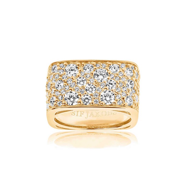 NOVARA QUADRATO ring witte Zirkoner (goud) in de groep Ringen / Gouden ringen bij SCANDINAVIAN JEWELRY DESIGN (SJ-R1060-CZYG)