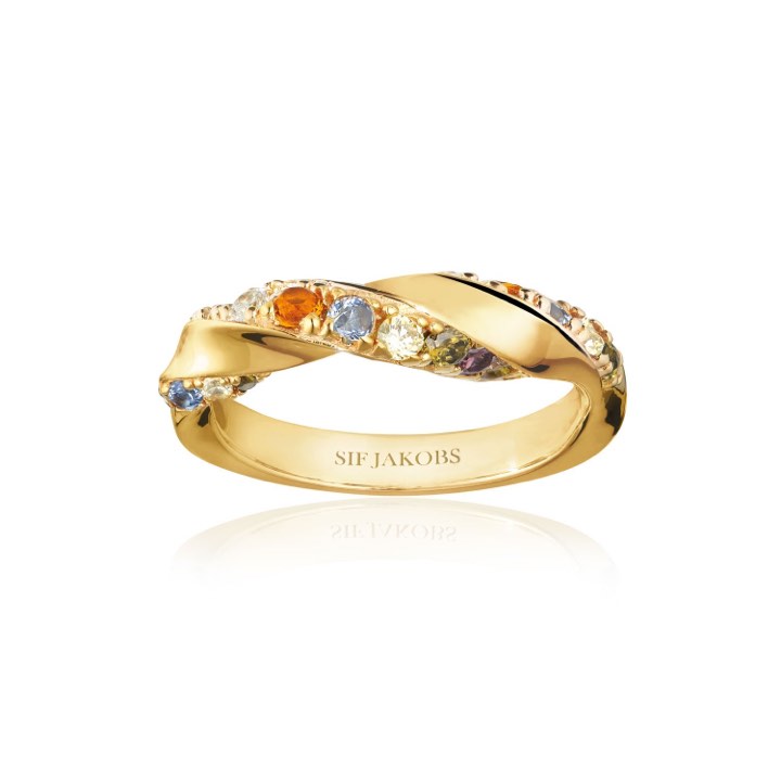 FERRARA ring meerkleurige Zirkoner (goud) in de groep Ringen / Gouden ringen bij SCANDINAVIAN JEWELRY DESIGN (SJ-R12114-ACZ-SG)