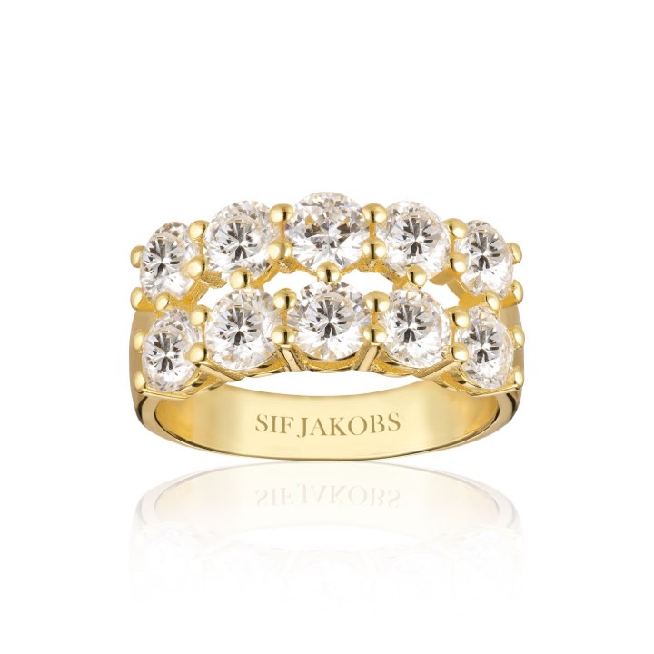 BELLUNO DUE ring witte Zirkoner (goud) in de groep Ringen / Gouden ringen bij SCANDINAVIAN JEWELRY DESIGN (SJ-R42128-CZ-SG)
