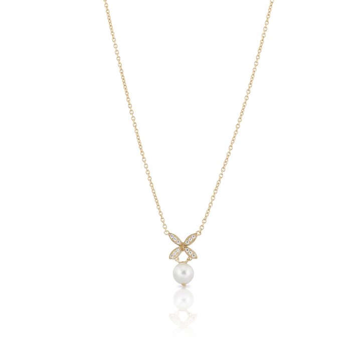 Ellipse mini pearl Necklace Gold in de groep Kettingen / Gouden kettingen bij SCANDINAVIAN JEWELRY DESIGN (gp62)
