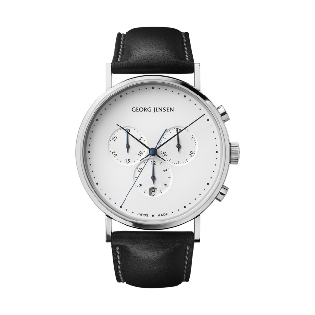 KOPPEL Klok 41MM CHRONO QUARTZ, WHITE DIAL, BLACK CALF STRAP