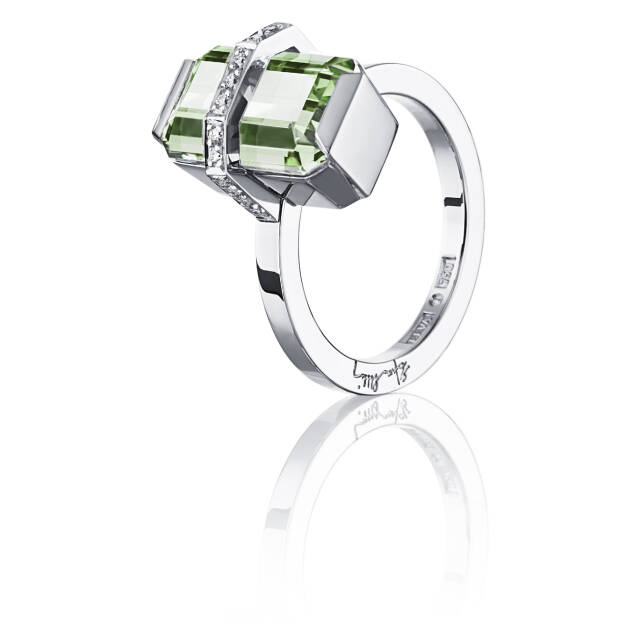 Little Bend Over - Green Quartz Ring Witgoud