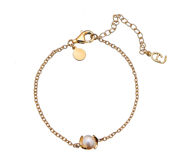 Pearl chain braclet goud