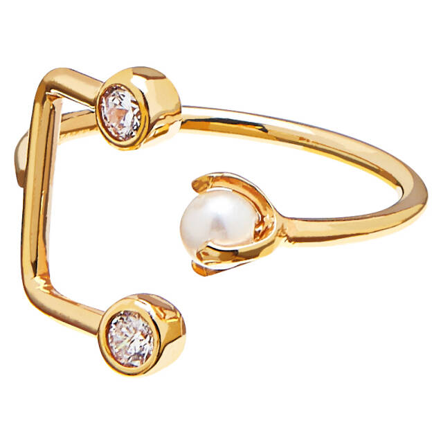 Pearl/Brilliant double ring goud