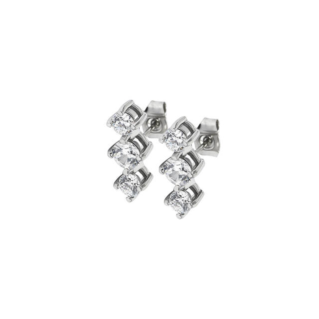 IDA Tripple Oorbellen Staal/Kristal