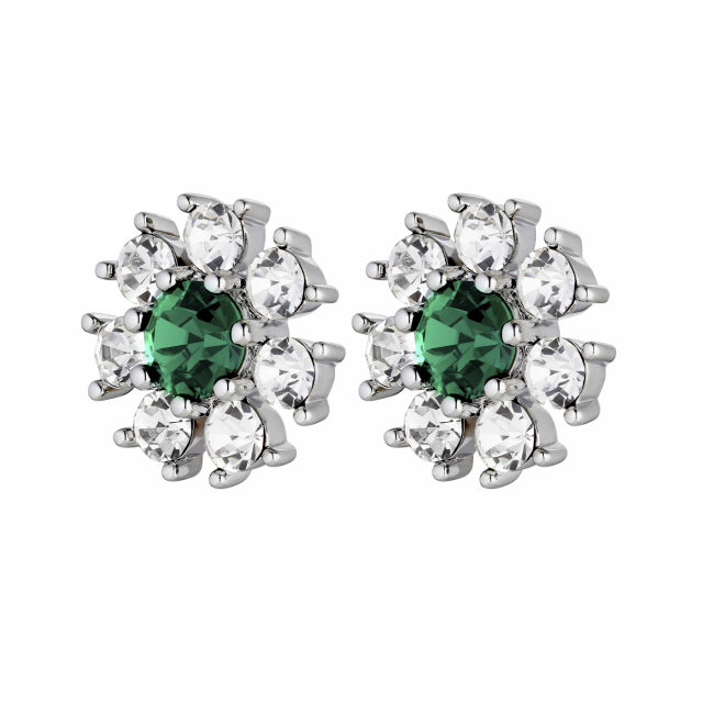 AUDE Zilver EMERALD GREEN / CRYSTAL Oorbel