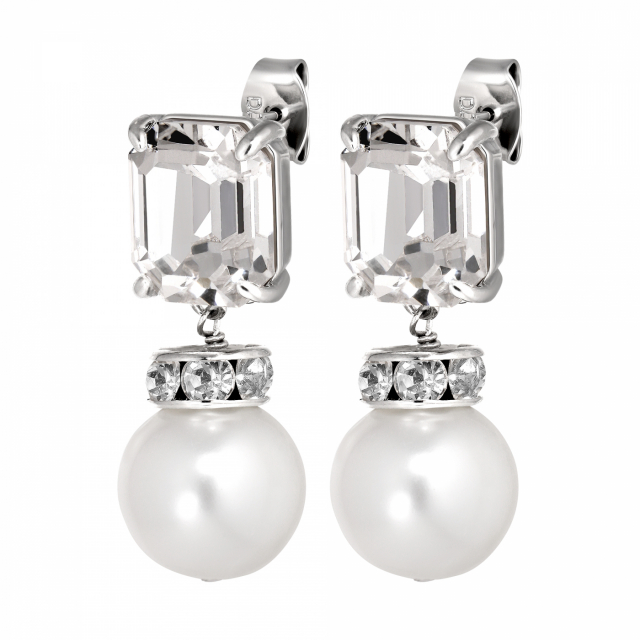 WALI SS CRYSTAL / WHITE PEARL Earrings Silver