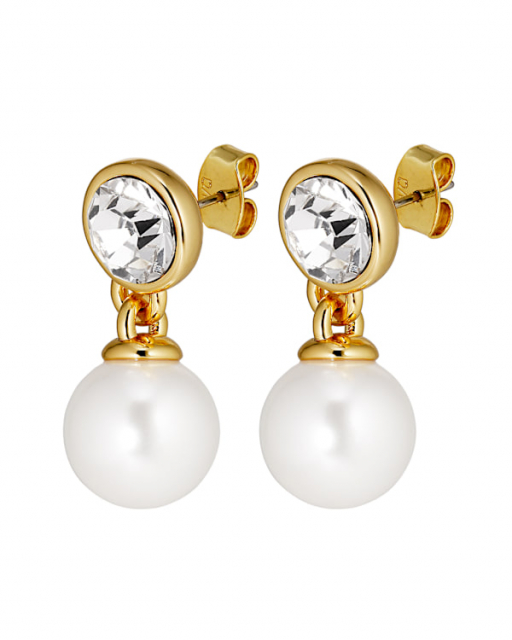NAOMI SG CRYSTAL / WHITE PEARL EARRINGS GOLD