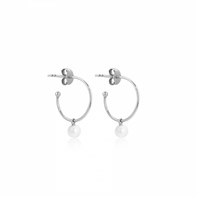 Pearl Mini Hoops Oorbel (Zilver)