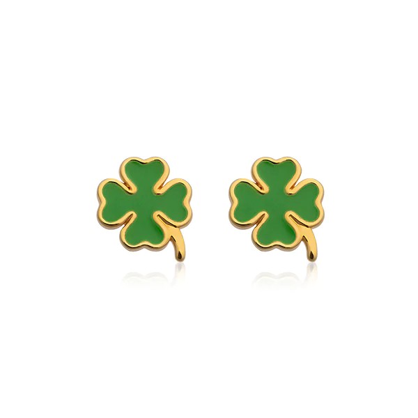 Enamel clover studs Goud