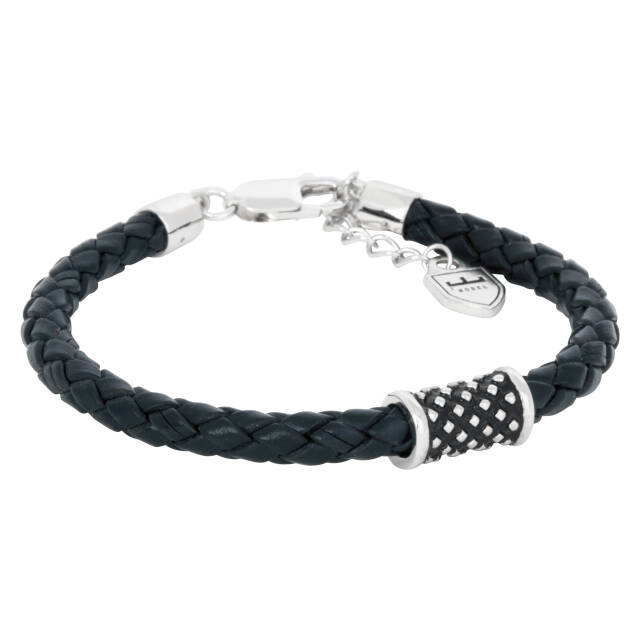 Zilver/läderArmbanden svart. Oxiderad Zilverhylsa. 19,5+3cm