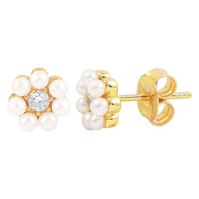 Aya flower pearl sticker Oorbellen Goud