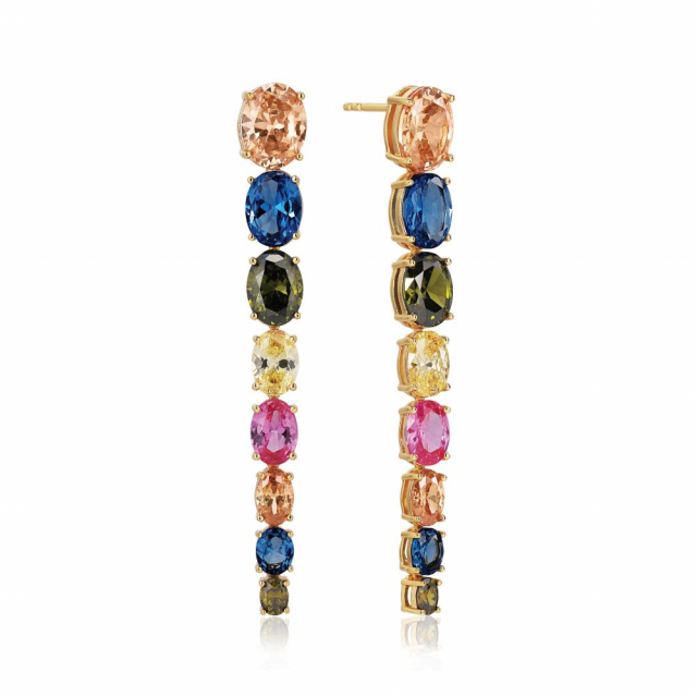Ellisse Lungo Otto - 18k Goudpläterade, med multifärgade zirkoner Oorbel