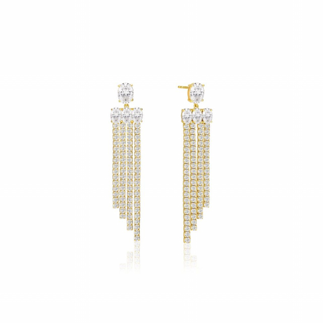 Ellisse Lungo Piccolo - 18k Goudpläterade, med vita zirkoner Oorbel
