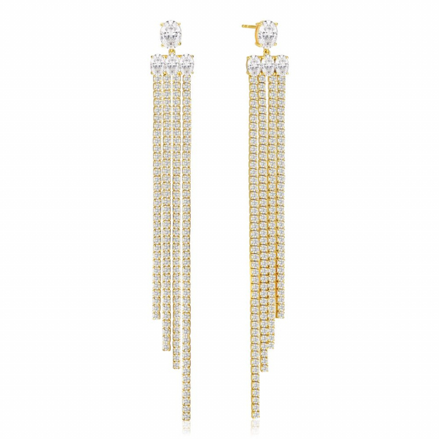 Ellisse Lungo Grande - 18k Goudpläterade, med vita zirkoner Oorbel