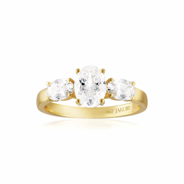 Ellisse Tre - 18k Goudpläterad, med vita zirkoner Ring