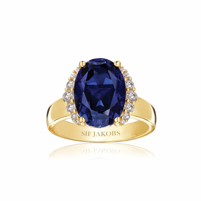 Ellisse Grande - 18k Goudpläterade, med blåa zirkoner Ring