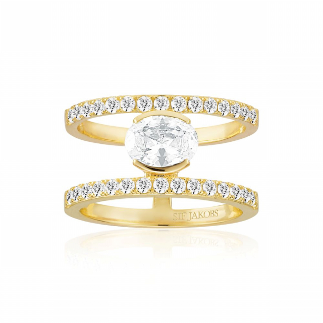 Ellisse Carezza Grande - 18k Goudpläterad, med vita zirkoner Ring