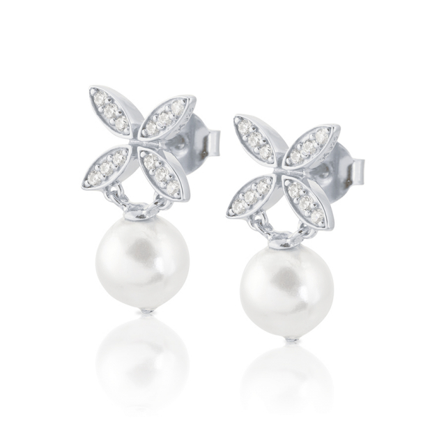 Ellipse mini pearl Earrings Silver