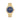 Valeria - Verguld roestvrij staal met donkerblauw sunray wijzerplaat en witte zirkoner Horloge